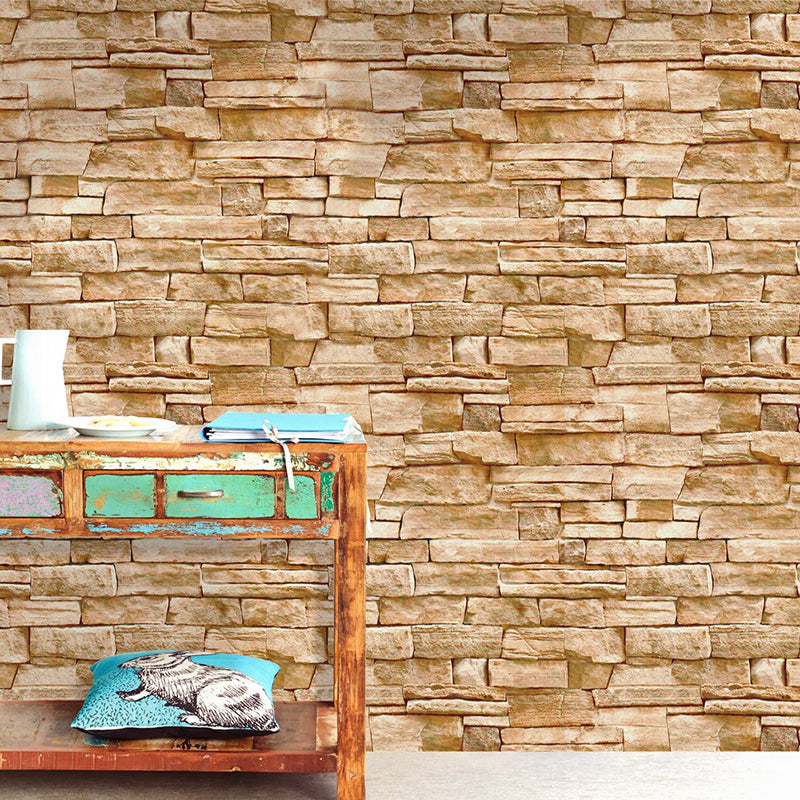 Brown Brick Wallpaper Roll Construction Cottage Stick On Wall Art for Living Room