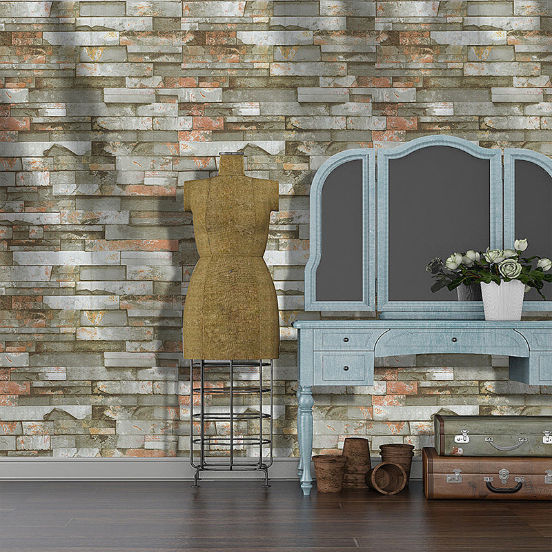 Farmhouse Brick Wallpaper Roll PVC Peel and Paste Grey and Green Wall Decor for Room