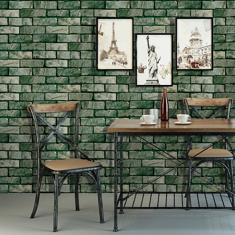 Green Brick Wallpaper Roll Pick Up Sticks Rustic Dining Room Wall Covering, Removable