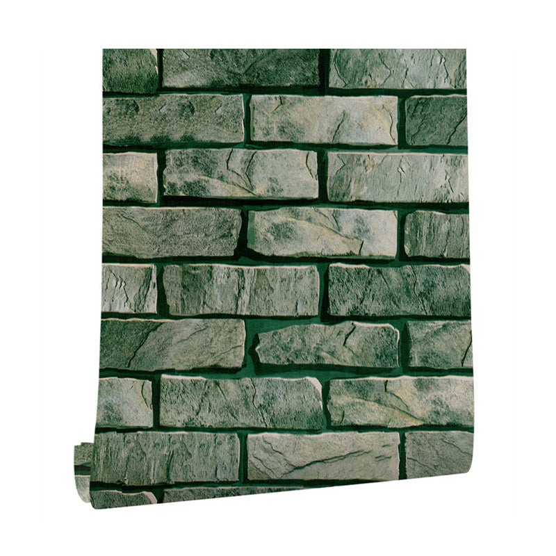 Green Brick Wallpaper Roll Pick Up Sticks Rustic Dining Room Wall Covering, Removable