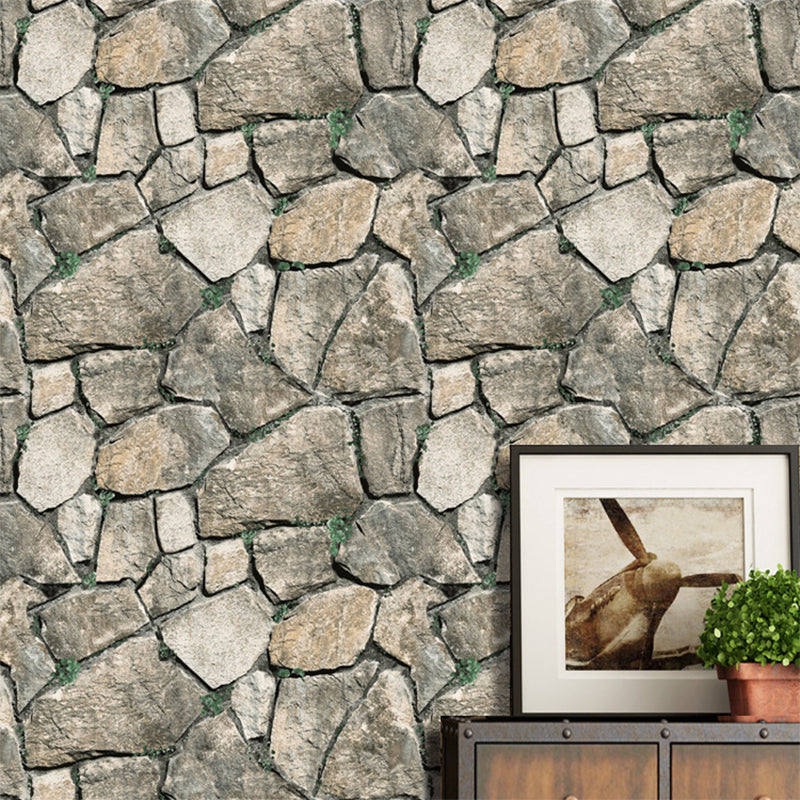 Steampunk Rocks Wallpaper Roll for Garage 57.1-sq ft Wall Art in Light Color, Washable