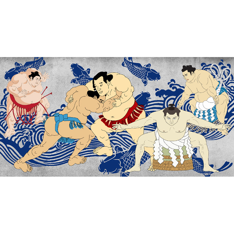 Full Size Illustration Modern Mural Wallpaper with Asian Ancient Figures in Light Color