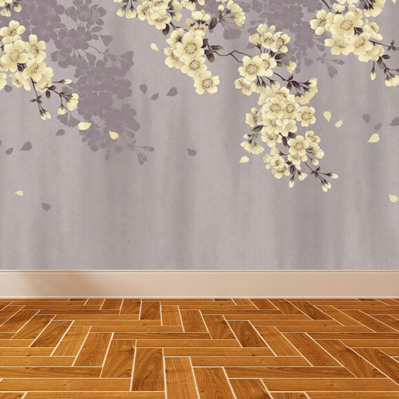 Light Color Asian Landscape Mural Decal Moisture Resistant Contemporary Bathroom Wall Covering
