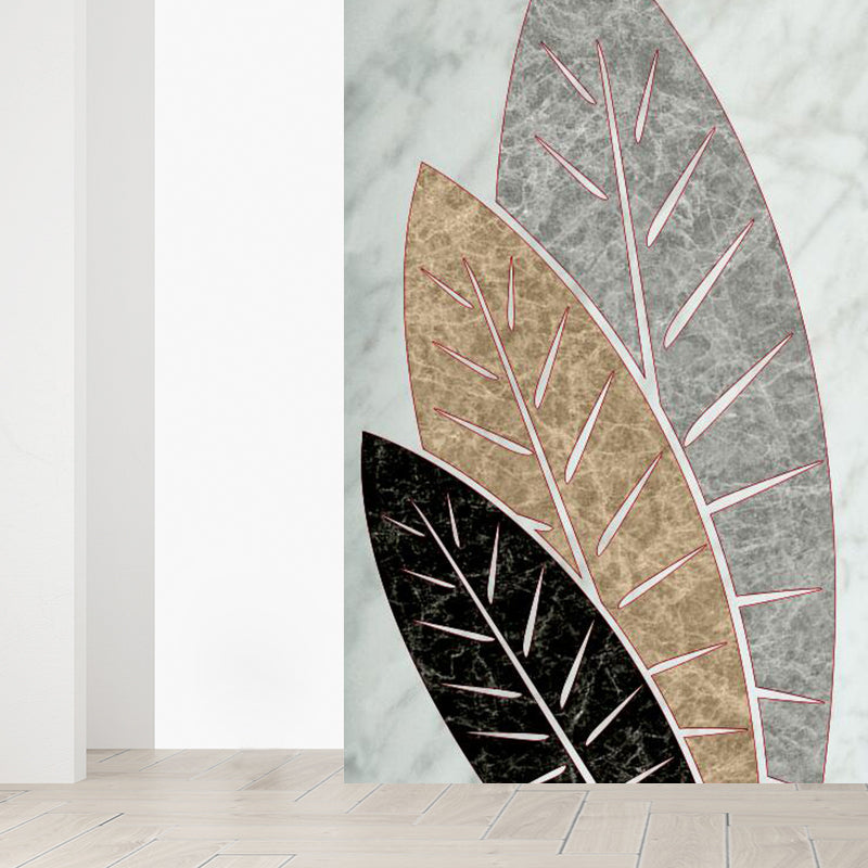 Illustration Style Leaves Wall Mural Giant Wall Covering for Dining Room, Custom