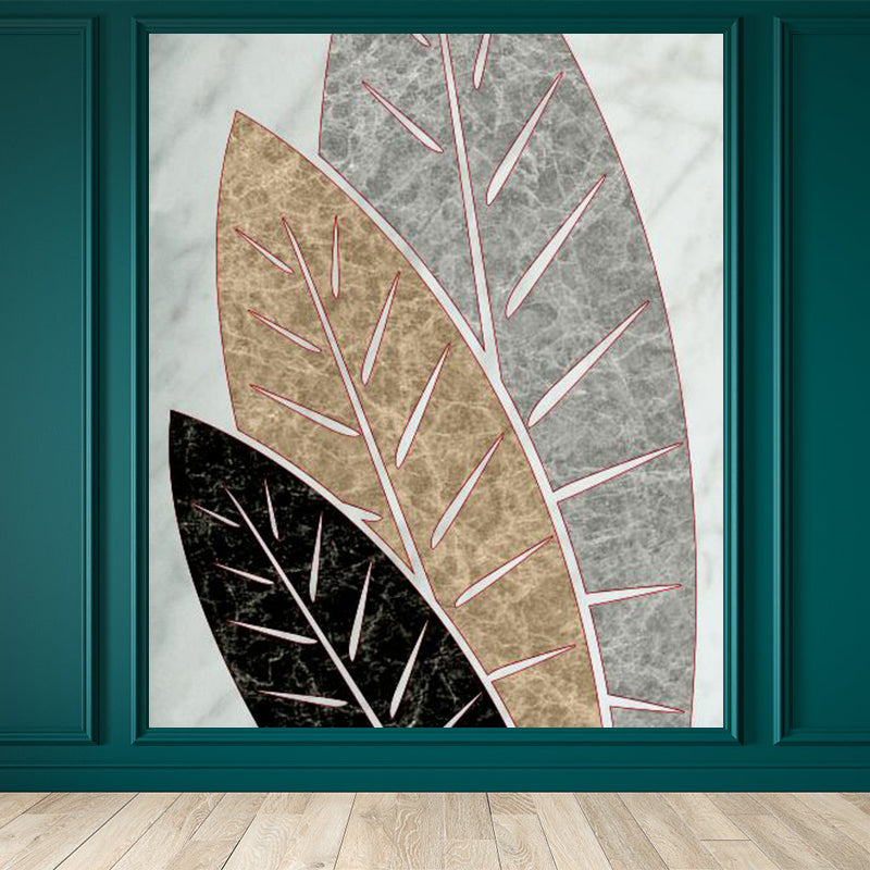Illustration Style Leaves Wall Mural Giant Wall Covering for Dining Room, Custom