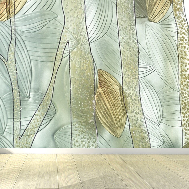 Illustration Style Leaves Wall Mural Giant Wall Covering for Dining Room, Custom