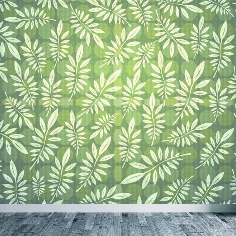 Illustration Style Leaves Wall Mural Giant Wall Covering for Dining Room, Custom