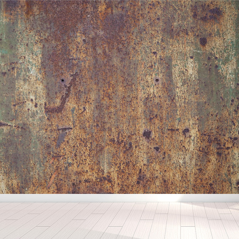 Large Rusty Metal Mural Wallpaper Cyberpunk Nostalgic Abstract Wall Decor in Dark Color