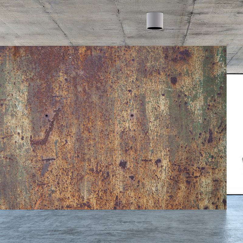 Large Rusty Metal Mural Wallpaper Cyberpunk Nostalgic Abstract Wall Decor in Dark Color
