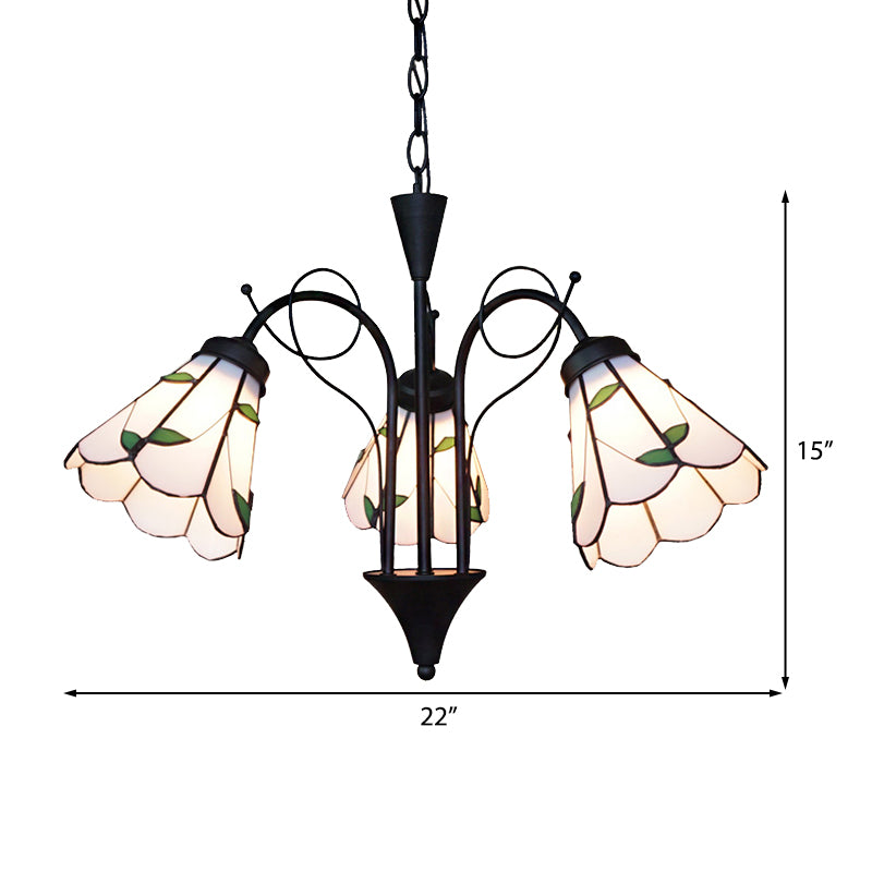 Cône de verre beige Lumière suspendue avec feuille traditionnelle 3 lustre de plafond léger pour le salon
