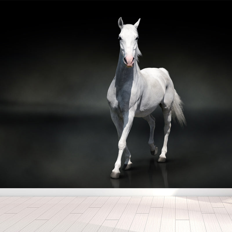 Modern Horse Wall Mural Non-Woven Stain Resistant Dark Color Wall Covering for Room