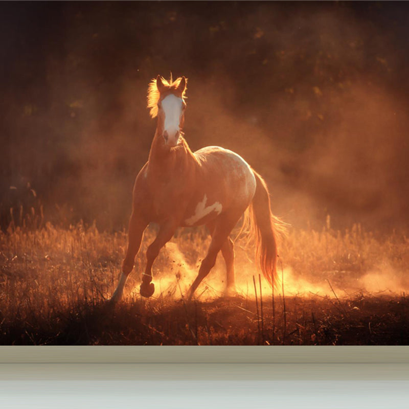 Modern Horse Wall Mural Non-Woven Stain Resistant Dark Color Wall Covering for Room