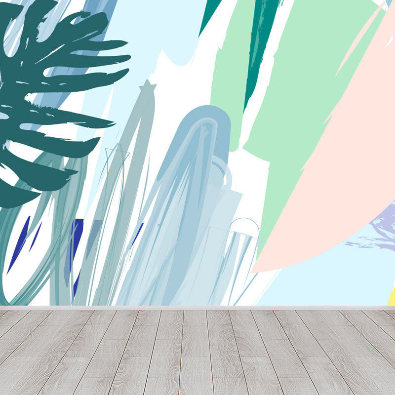 Watercolor Plant Leaves Mural Wallpaper Modern Water-Proof Living Room Wall Art, Custom Made
