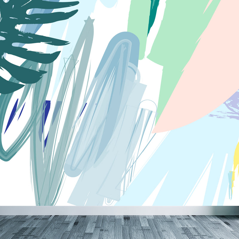 Watercolor Plant Leaves Mural Wallpaper Modern Water-Proof Living Room Wall Art, Custom Made