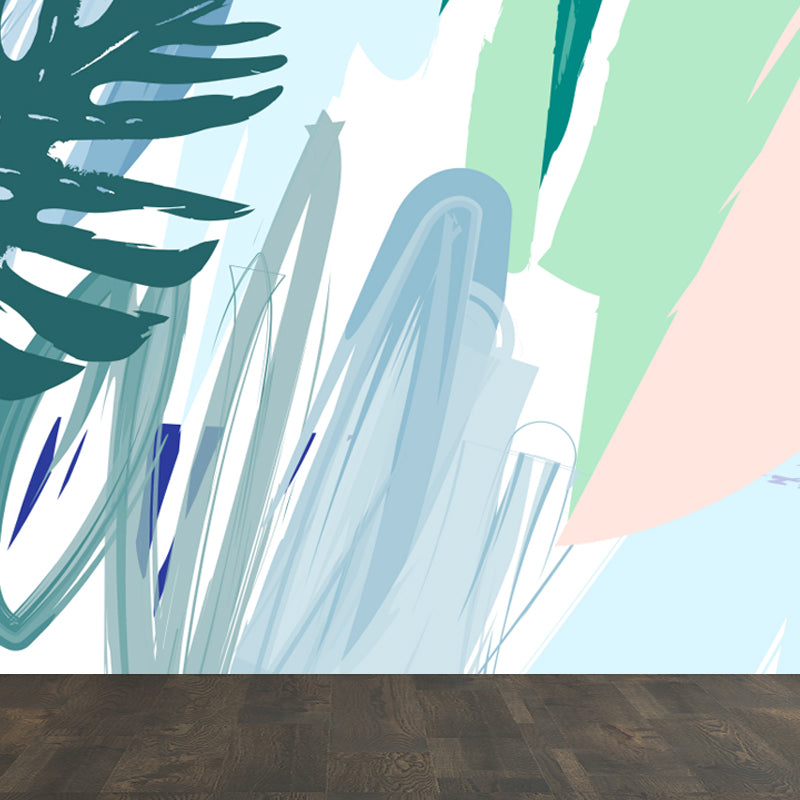 Watercolor Plant Leaves Mural Wallpaper Modern Water-Proof Living Room Wall Art, Custom Made