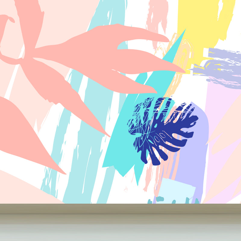 Watercolor Plant Leaves Mural Wallpaper Modern Water-Proof Living Room Wall Art, Custom Made