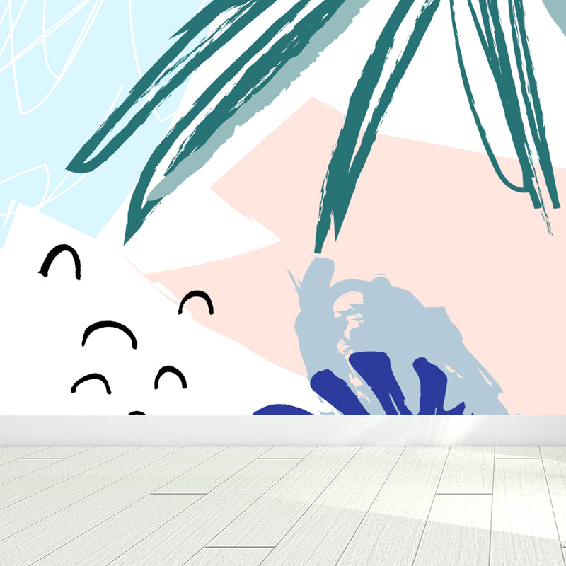 Tropical Botanical Wall Paper Mural Non-Woven Stain Resistant Pastel Wall Decor for Home