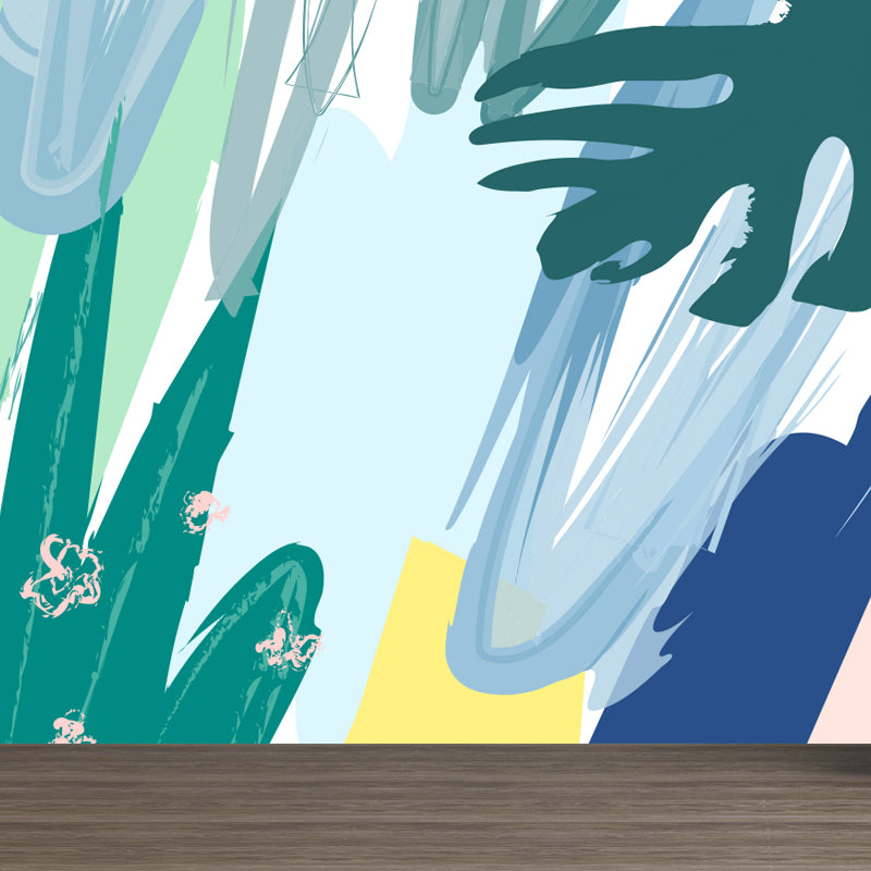 Tropical Botanical Wall Paper Mural Non-Woven Stain Resistant Pastel Wall Decor for Home