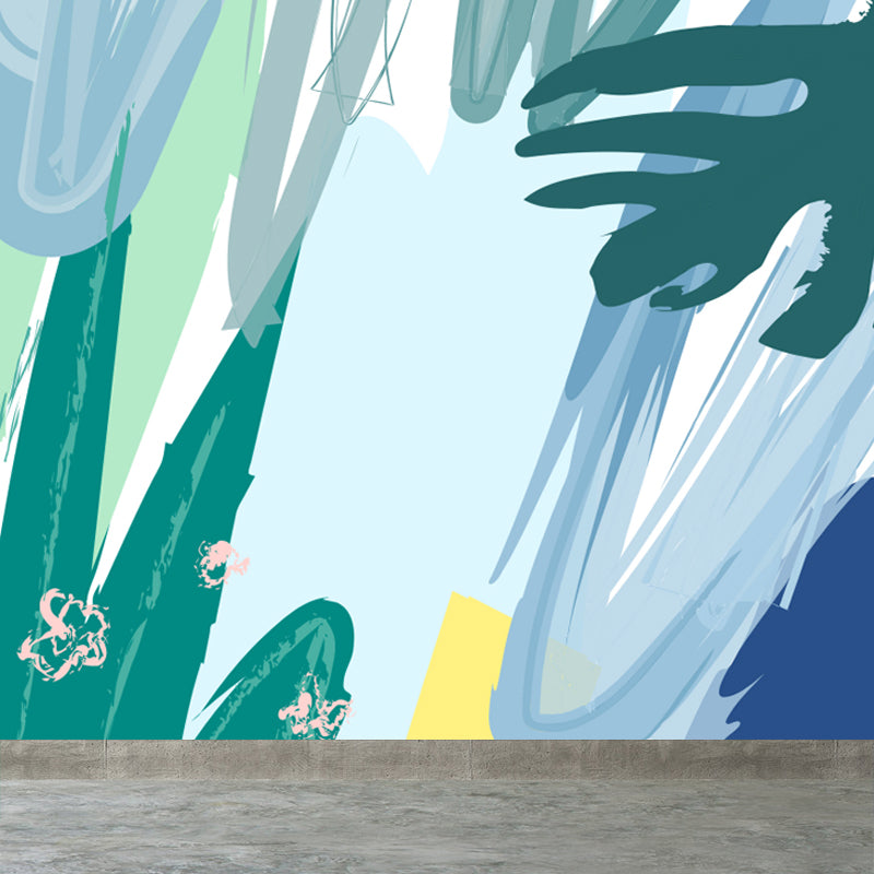 Tropical Botanical Wall Paper Mural Non-Woven Stain Resistant Pastel Wall Decor for Home