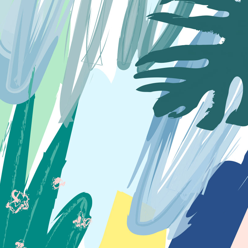 Tropical Botanical Wall Paper Mural Non-Woven Stain Resistant Pastel Wall Decor for Home