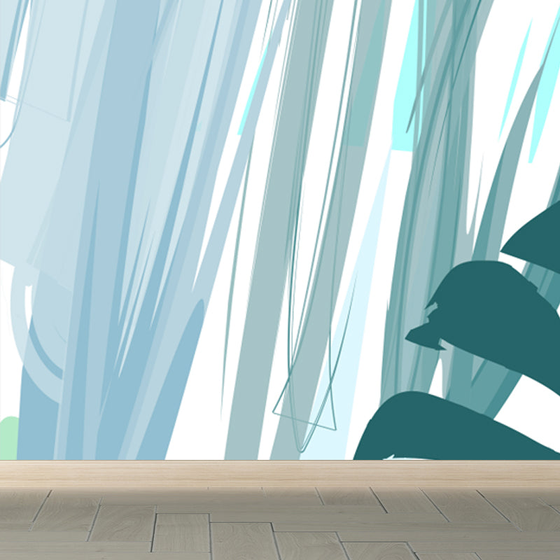 Tropical Botanical Wall Paper Mural Non-Woven Stain Resistant Pastel Wall Decor for Home