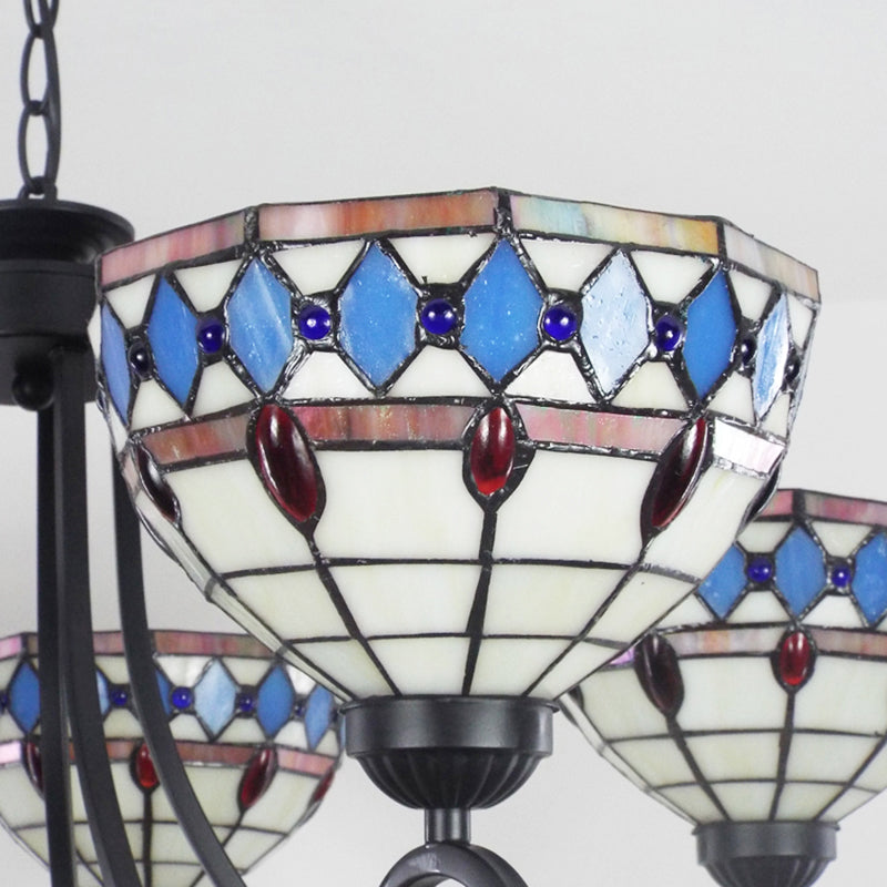 Bunte Glasschüssel Kronleuchter mit hängenden Kette 5 Lichter Barock Anhänger Licht in
Beige