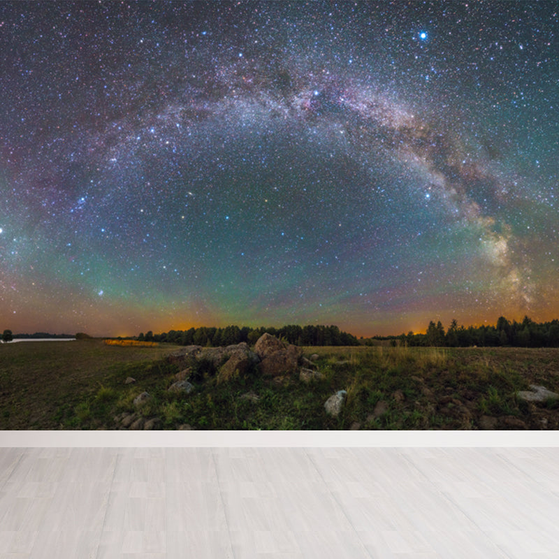 Autocollant Mural imprimé galaxie ciel nocturne, décoration murale moderne de couleur foncée pour chambre d'enfant