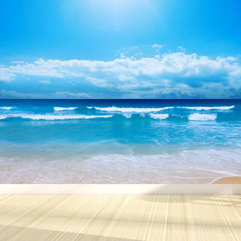 Sea Mural Wallpaper Modernist Tranquil Nature Scenery Wall Covering in Light Color