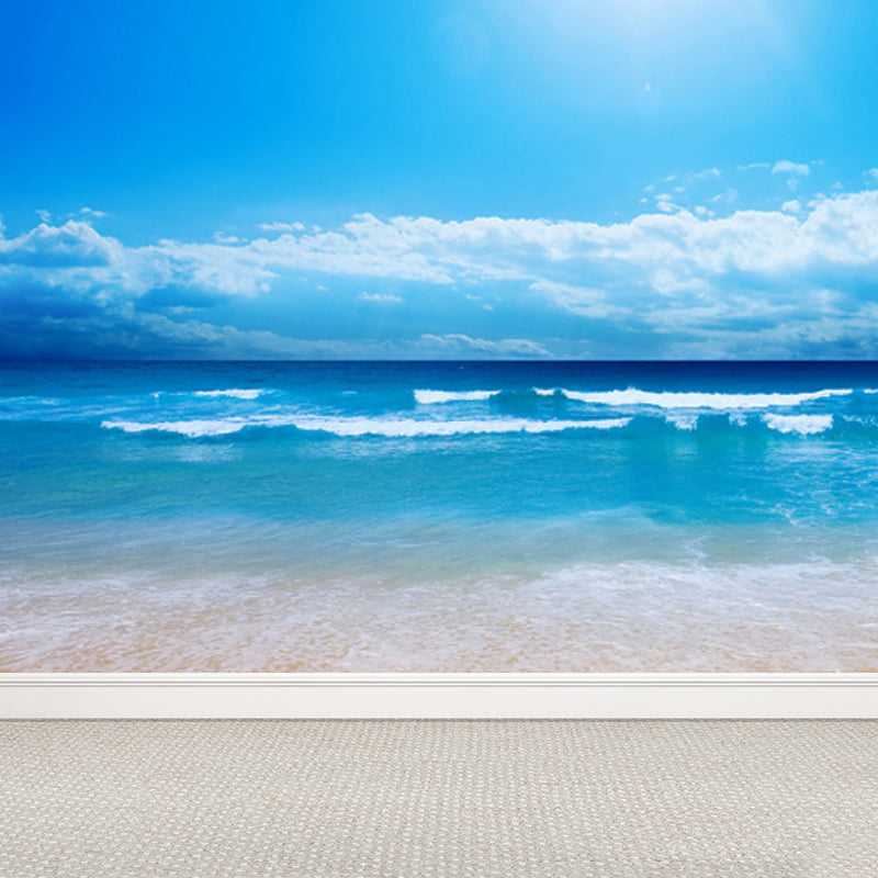 Sea Mural Wallpaper Modernist Tranquil Nature Scenery Wall Covering in Light Color