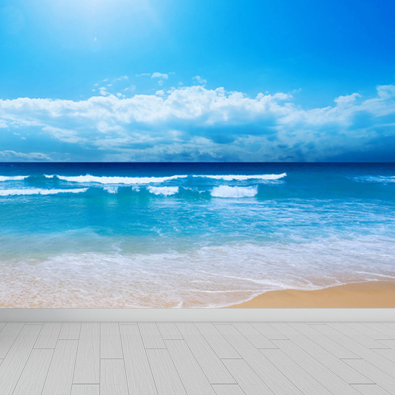 Sea Mural Wallpaper Modernist Tranquil Nature Scenery Wall Covering in Light Color