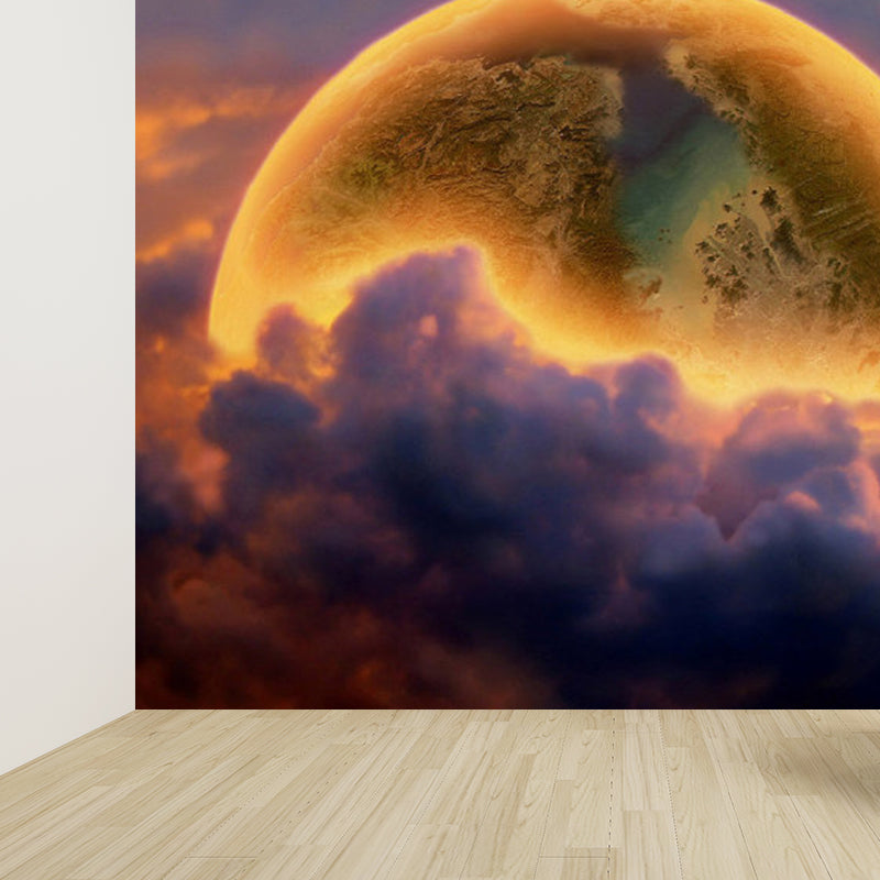 Contemporary Sky Wall Mural Non-Woven Textured Stain Resistant Light Color Wall Art for Playroom