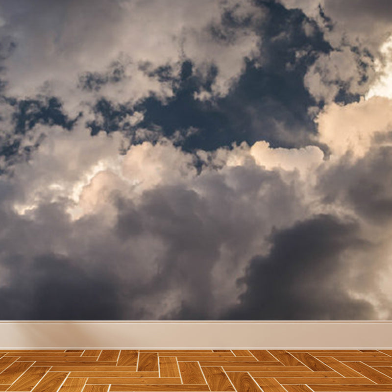 Contemporary Sky Wall Mural Non-Woven Textured Stain Resistant Light Color Wall Art for Playroom