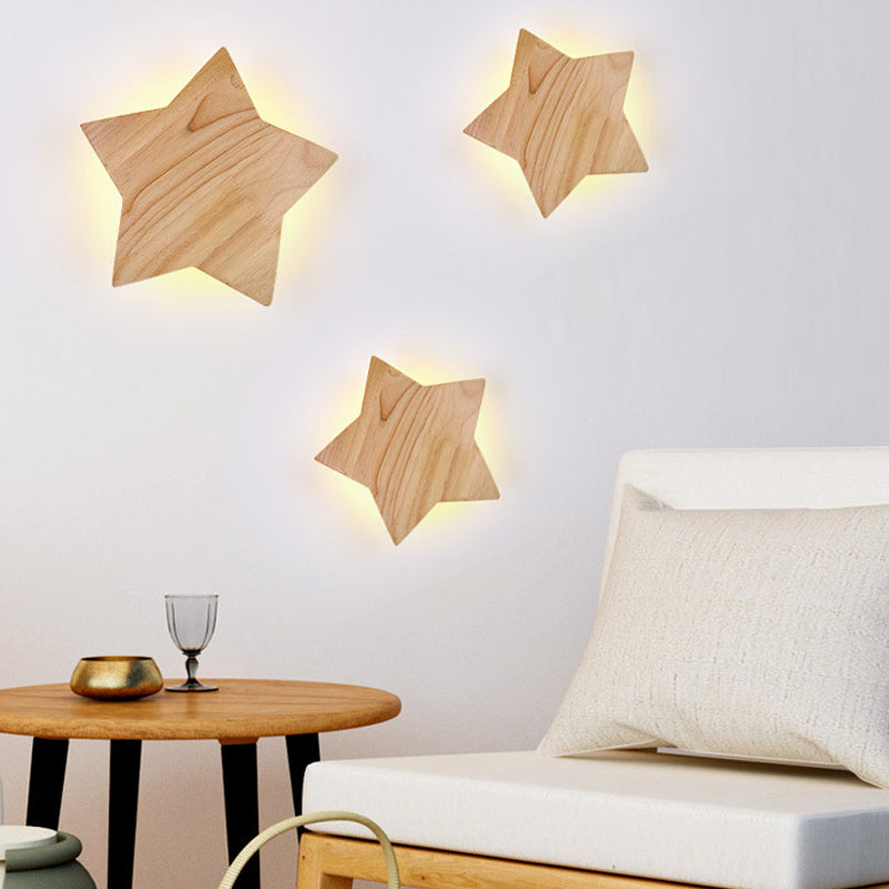 Wood Star Wall Sconce Modern Nordic Sconce Light in Beige for Child Bedroom Hallway
