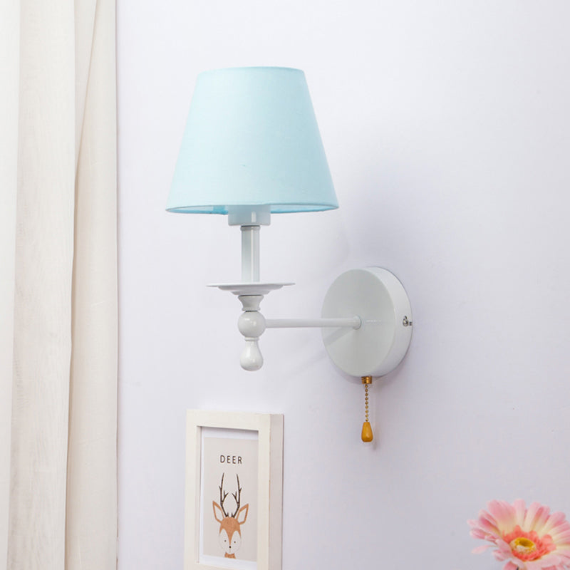 Stof taps toelopende schaduw wandlicht met trekketting eetkamer een licht modern sconce licht in blauw