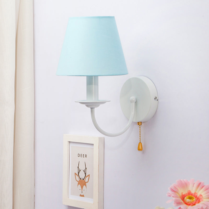 Stof taps toelopende schaduw wandlicht met trekketting eetkamer een licht modern sconce licht in blauw