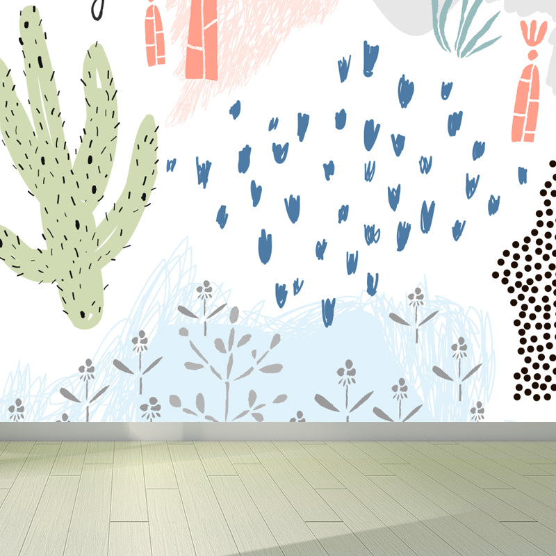 Pastel Plants Drawing Mural Decal Botanical Childrens Art Wall Decor for Nursery