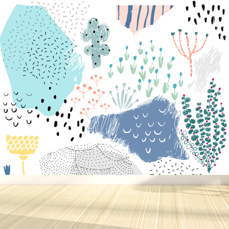 Pastel Plants Drawing Mural Decal Botanical Childrens Art Wall Decor for Nursery