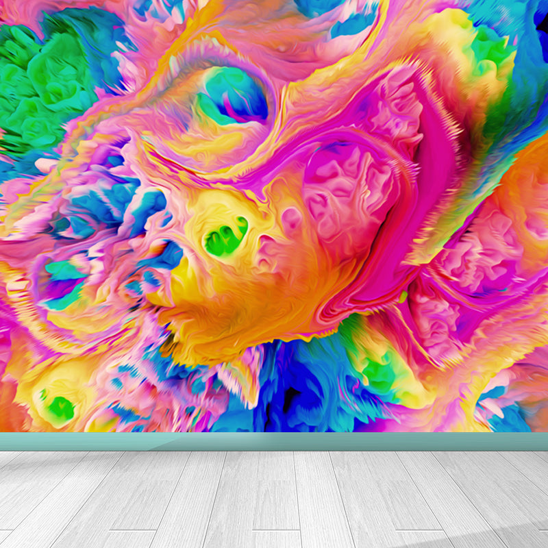 Contemporary Abstract Wallpaper Mural Multicolored Living Room Wall Art, Personalized Size