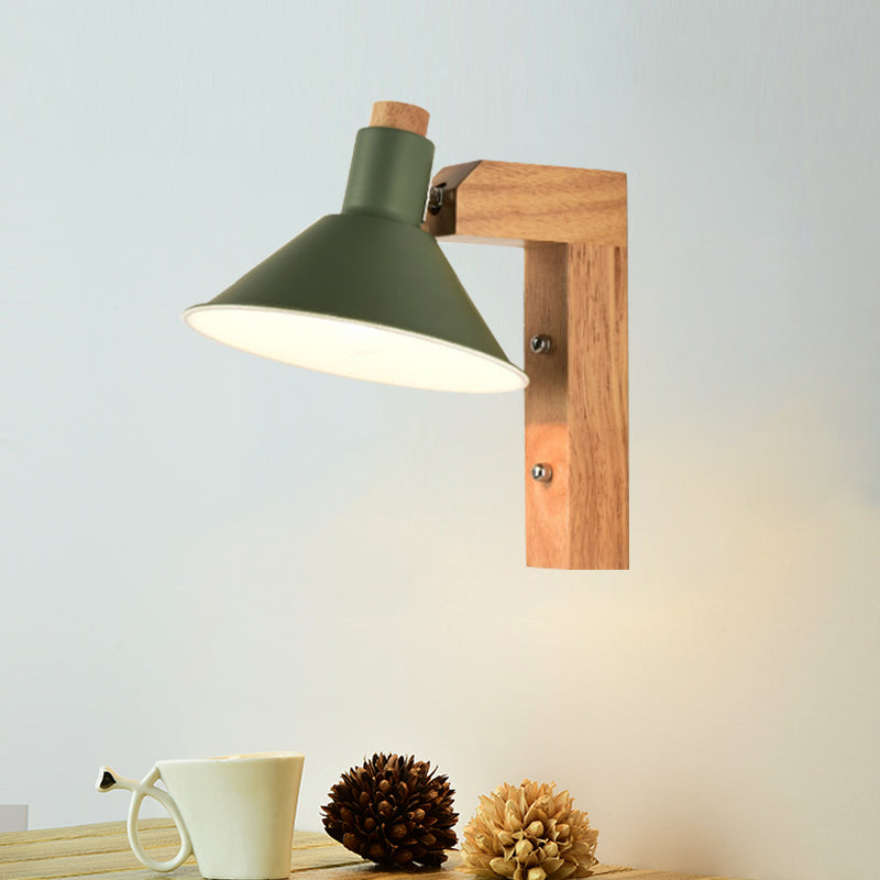 Funnel Study Room Wall Sconce Wood Metal 1 Light Nordic Stylish Undertint Wall Light