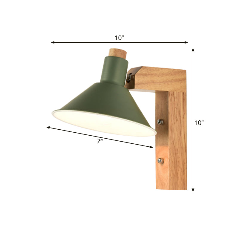 Funnel Study Room Wall Sconce Wood Metal 1 Light Nordic Stylish Undertint Wall Light