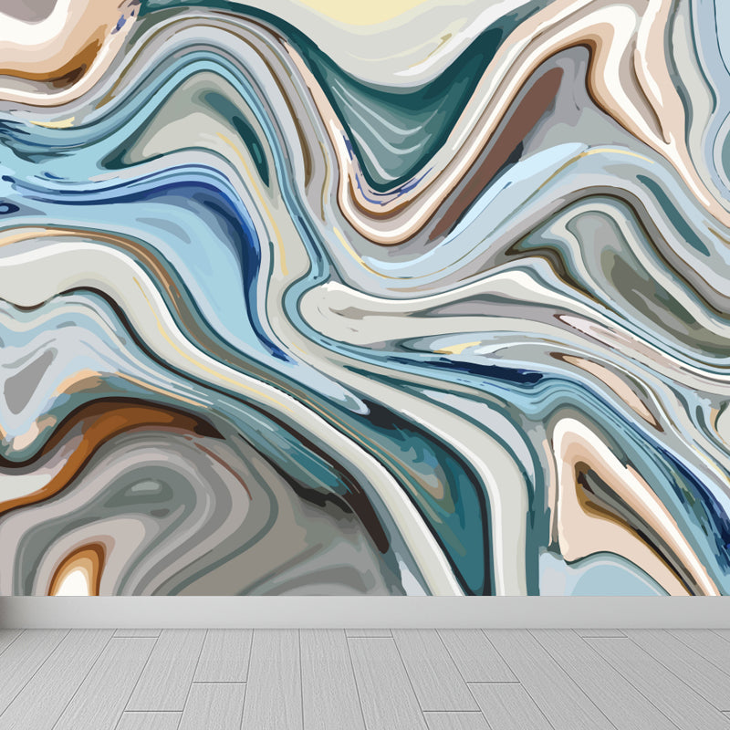 Wavy Patterned Wall Mural Decal Soft Color Modern Wall Covering for Teenage Bedroom