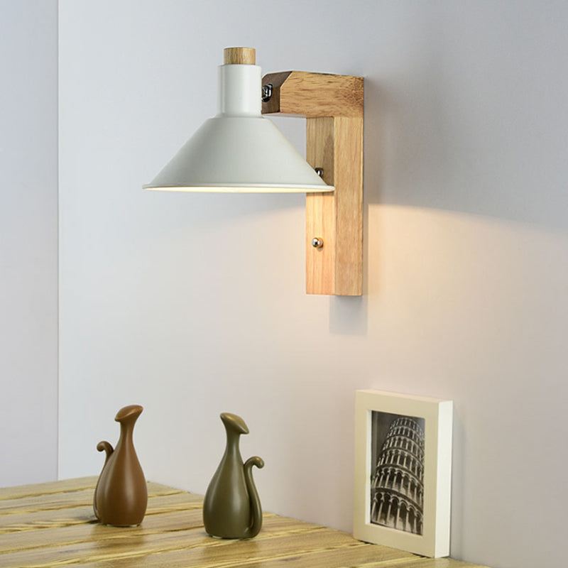 Entonnoir étude de la salle d'étude applique en bois de bois de bois 1 lumière nordique élégant lumière murale