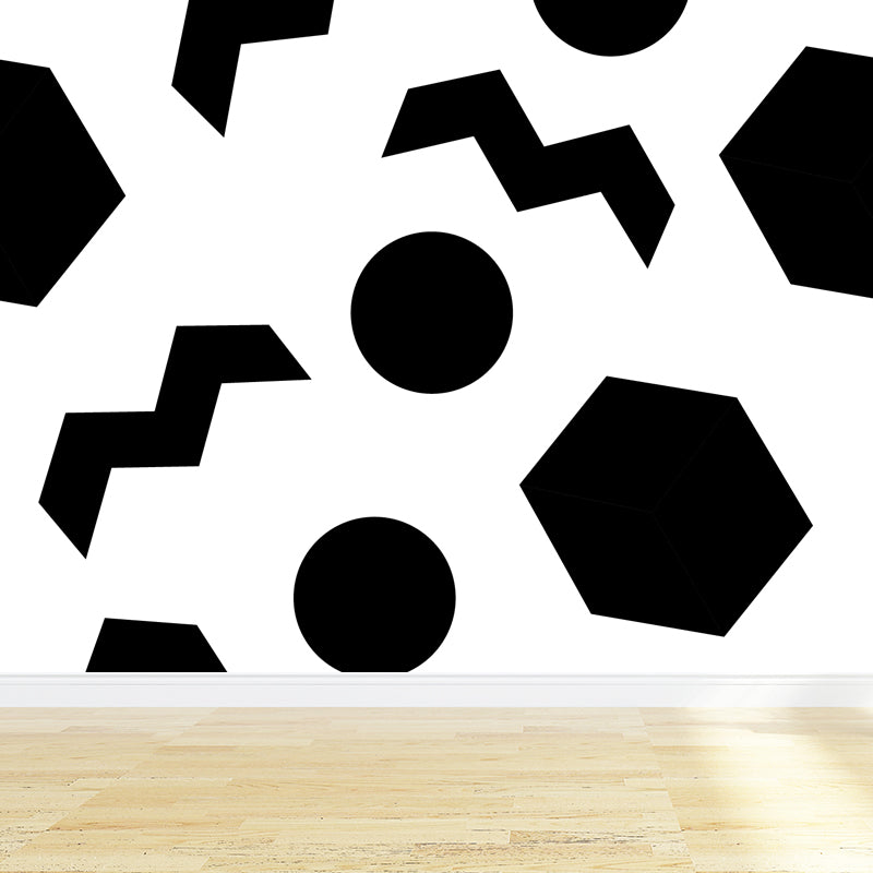 Black and White Geometric Mural Decal Waterproofing Modern Kids Bedroom Wall Decor