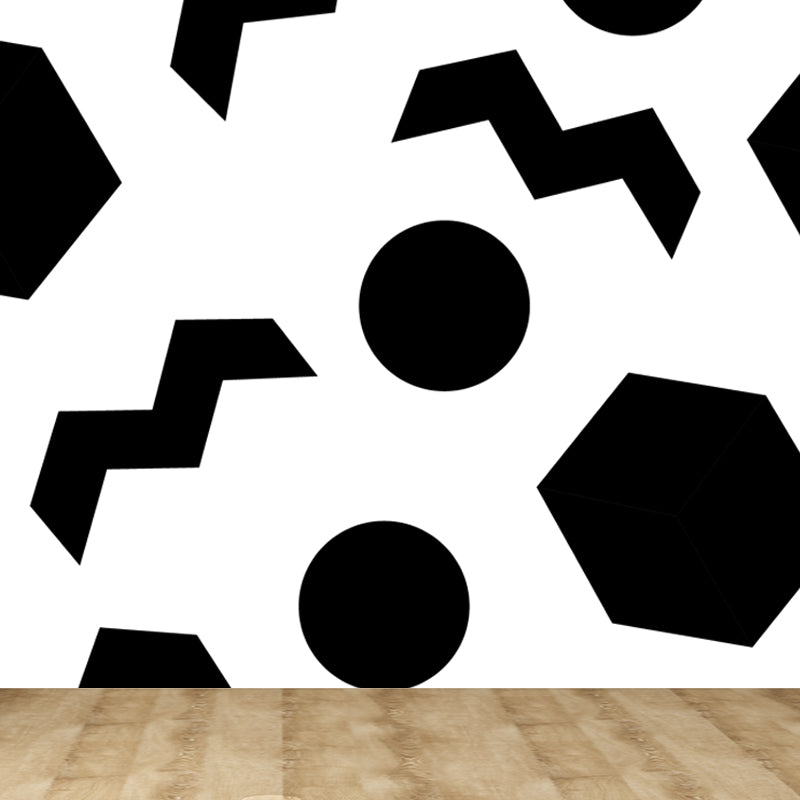 Black and White Geometric Mural Decal Waterproofing Modern Kids Bedroom Wall Decor