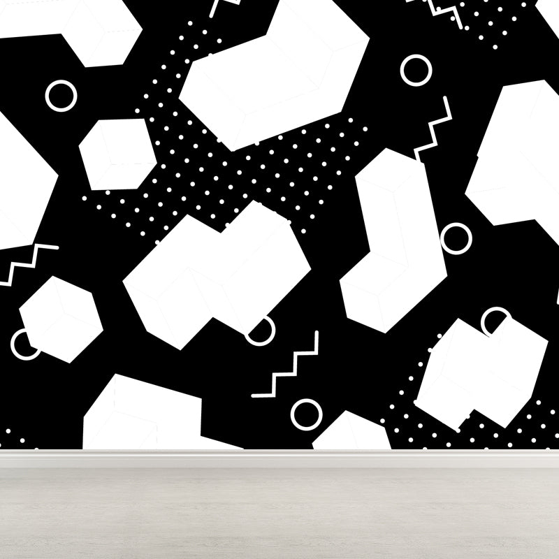 Black and White Geometric Mural Decal Waterproofing Modern Kids Bedroom Wall Decor