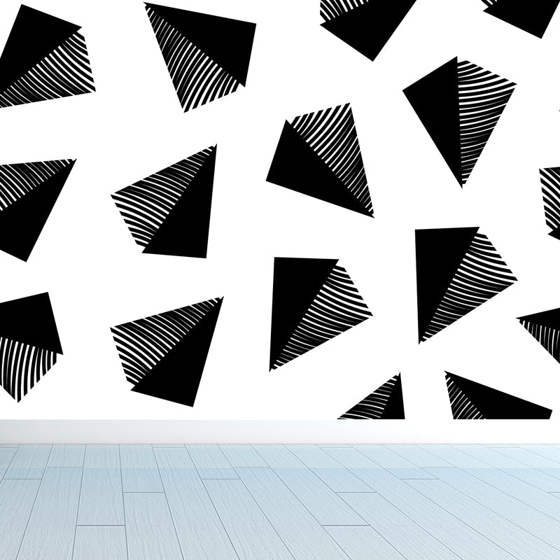 Whole Geometric Shapes Wallpaper Mural Black and White Non-Woven Wall Covering for Decor, Custom