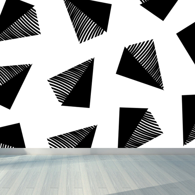 Whole Geometric Shapes Wallpaper Mural Black and White Non-Woven Wall Covering for Decor, Custom