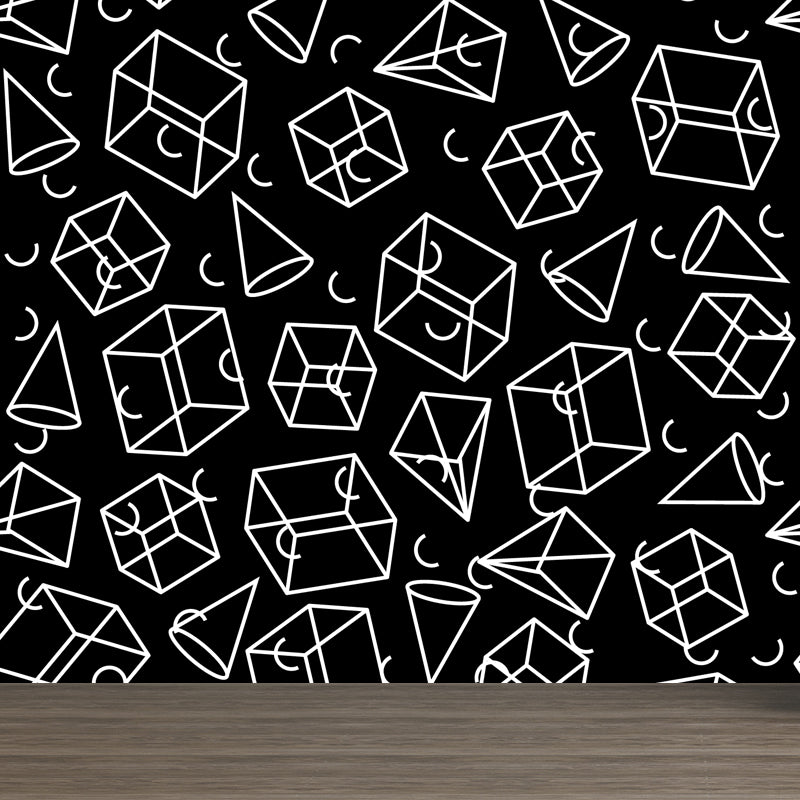 Whole Geometric Shapes Wallpaper Mural Black and White Non-Woven Wall Covering for Decor, Custom