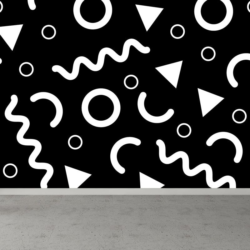 Whole Geometric Shapes Wallpaper Mural Black and White Non-Woven Wall Covering for Decor, Custom
