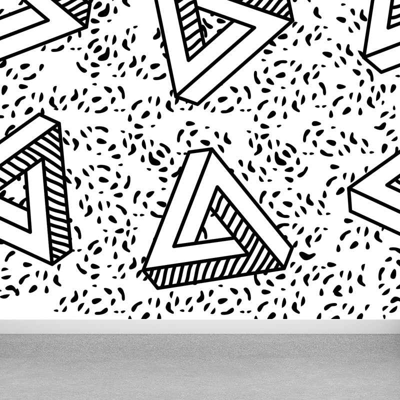 Huge Illustration Modern Wallpaper Mural with Geometrical Pattern in Black and White